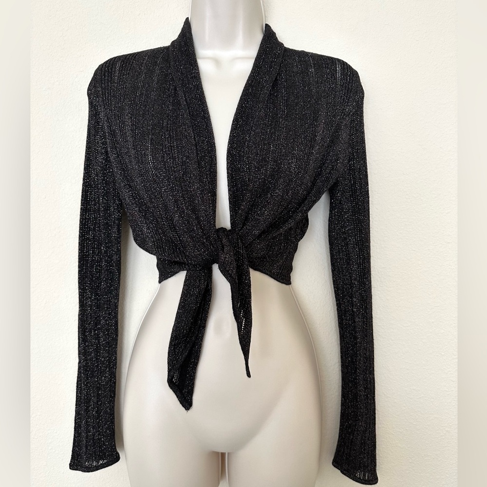 INC Metallic Tie Front Crop Shrug, Small